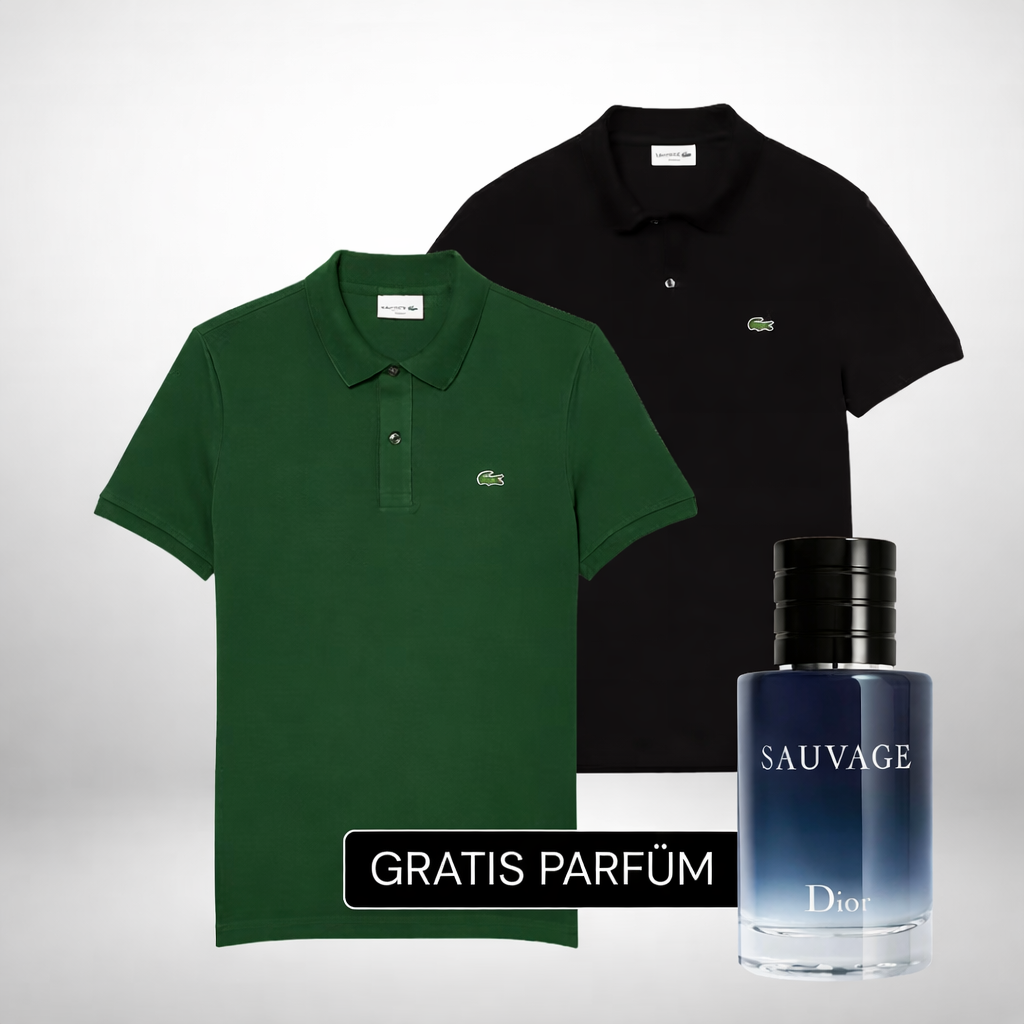 Lacoste Set: 2 Polo-Shirts + Gratis Dior Sauvage 100ml